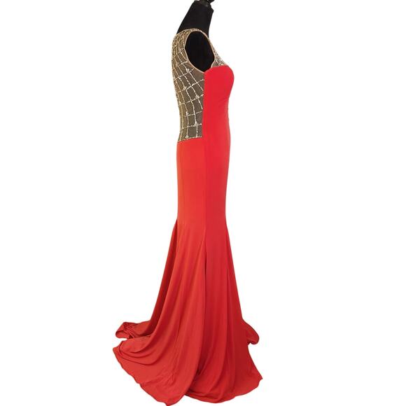 JOVANI Red Sleeveless Dress with Crystals, Size 2 - Picture 8 of 16